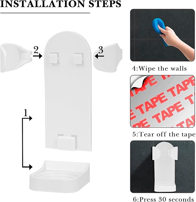 Linkidea 2 Pack Electric Shaver Wall Mount Holder, Self-Adhesive Adjustable Razor Organizer, Compatible with Braun Series 5/6 / 7/9, Bathroom Shower Storage (White)