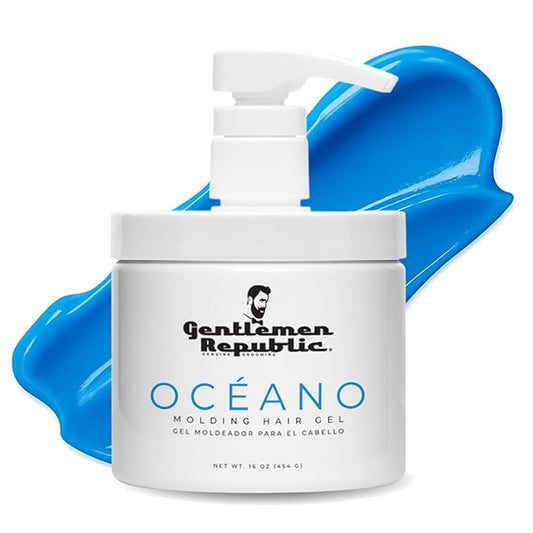 Gentlemen Republic Oceano Men's Hair Gel 16oz W/Pump - Strong Touchable Hold and High Shine Styling Gel for Hair, 100% Alcohol-Free Professional Formula with Fresh Scent, Mens Hair Product Made in USA
