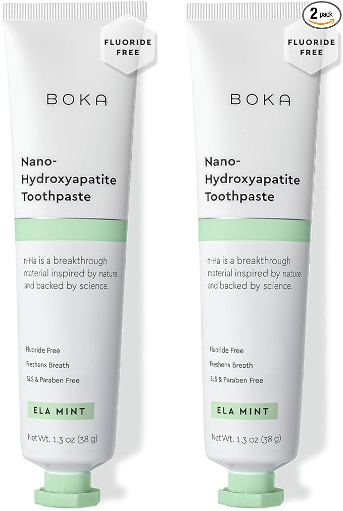 Boka Fluoride Free Toothpaste, Nano Hydroxyapatite Toothpaste, Appropriate for Sensitive Teeth - for Adult, Kids Oral Care - Ela Mint Flavor, 1.3 Fl Oz 2Pk US Manufactured