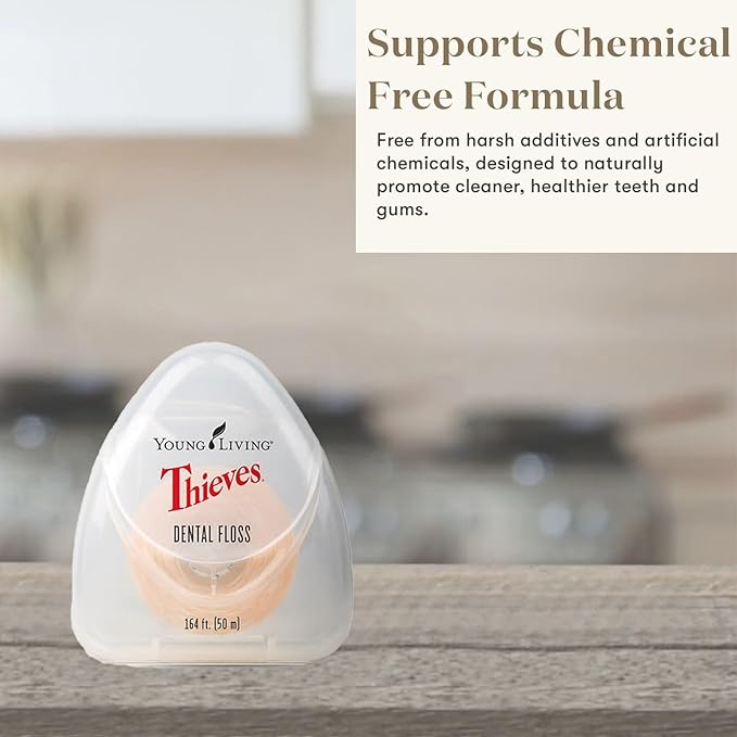 Young Living Thieves Dental Floss | 164 ft | Infused with Thieves Essential Oil Blend | Natural Waxed Floss for Daily Oral Hygiene, Fresh Breath, and a Naturally Clean Feeling