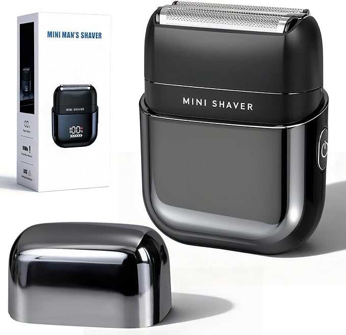 Foil Shaver, Portable Electric Razors for Men Mini Electric Shaver Wireless Charging IPX7 Waterproof Wet/Dry Use USB-C Charging 2H Battery Life Travel Shaver Facial Beard and Neck Trimmer