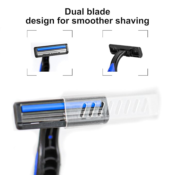 Shaving Razor Set, Disposable Individually Wrapped Manual Twin Blade Razors in Bulk Smooth Shaving Razors with Mini Shaving Cream Toiletries for Hotel Charity Camping Travel Homeless 1oz (Pack of 10)