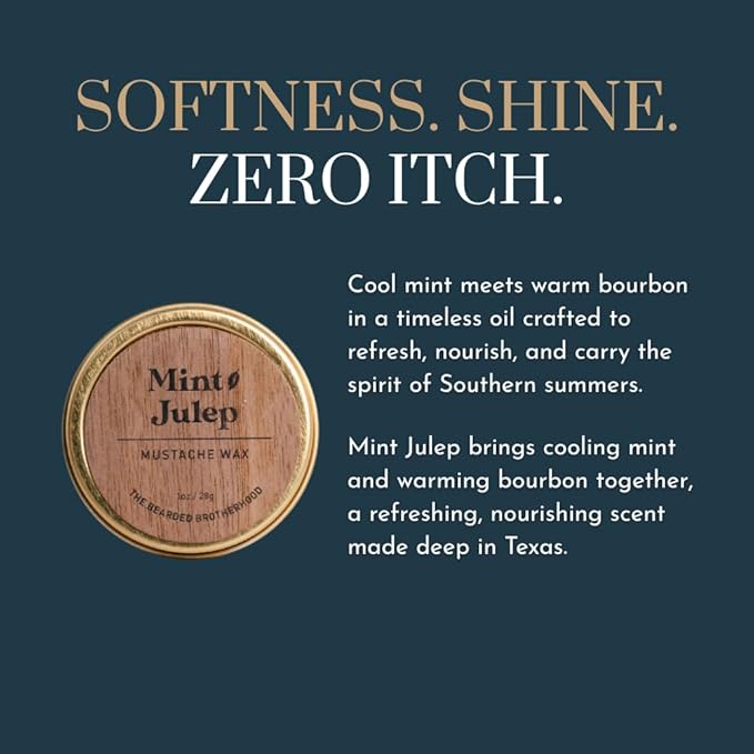 Mint Julep Mustache Wax — 1 oz Tin, Strong Hold, Natural & Handcrafted (Bourbon + Mint Scent)