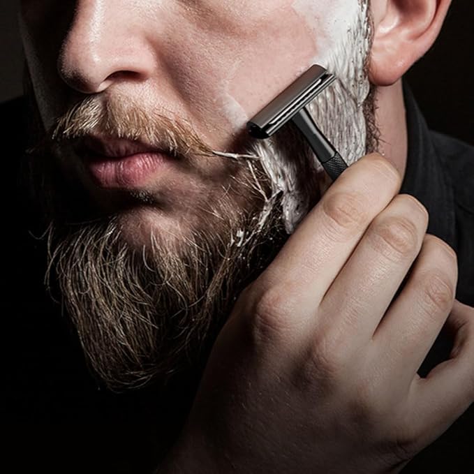 Men's and Women's Manual Razor Safety Razor with 10 Double Edge Blades, Double Edge Razor, Reusable Razor Kit, Eco-Friendly, Smooth Close Shave, Plastic-Free (Black + base)