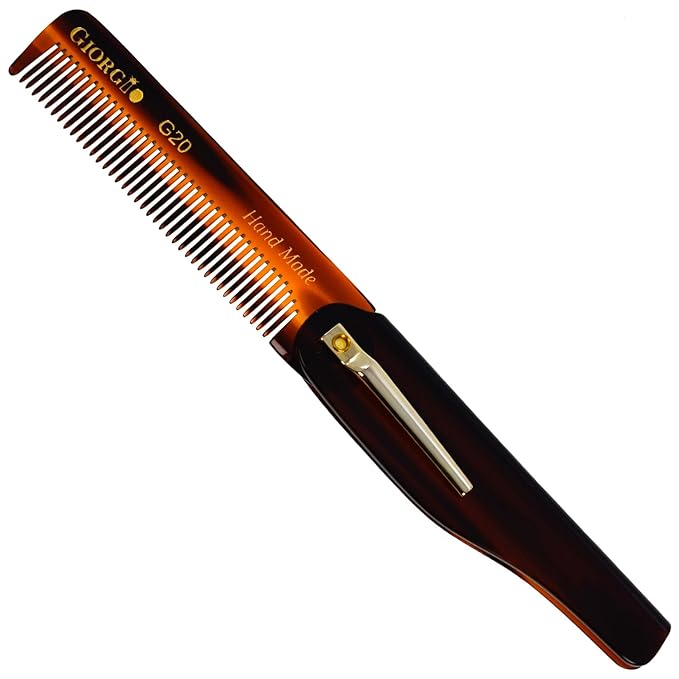 Giorgio G20 Folding Mustache and Beard Comb - Fine Tooth Travel Comb for Everyday Styling and Hair Care - Handcrafted Sawcut and Hand Polished (TortoiseShell)