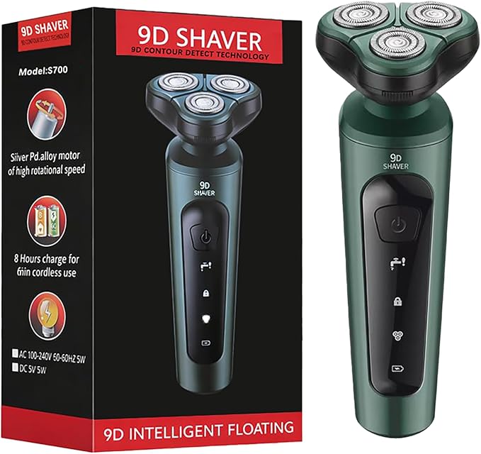 Electric Razor for Men, Rotary Electric Shaver with 3D Floating Heads, USB-C Charging Rechargeable Cordless Beard Shaver, Ideal for Travel, Office, and Business Trips (Green)