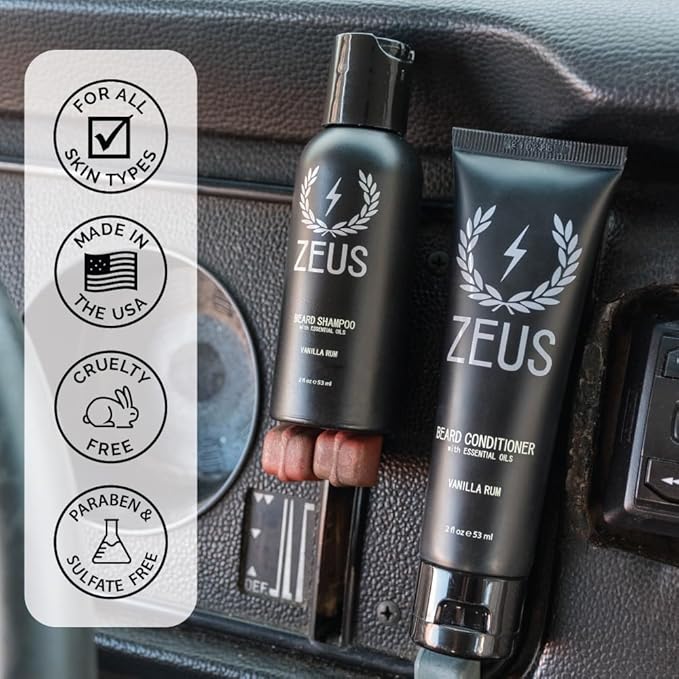 ZEUS Travel Beard Shampoo & Conditioner Combo for Men, Grooming Set with Green Tea & Essential Oils, Softens, Hydrates & Moisturizes Facial Hair (Made in USA) Verbena Lime