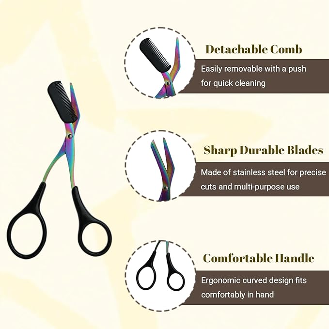 2 in 1 Eyebrow Scissors with Comb and Brush – Professional Stainless Steel Trimmer for Women and Men, Precision Beauty Grooming Tool for Shaping and Makeup Prep