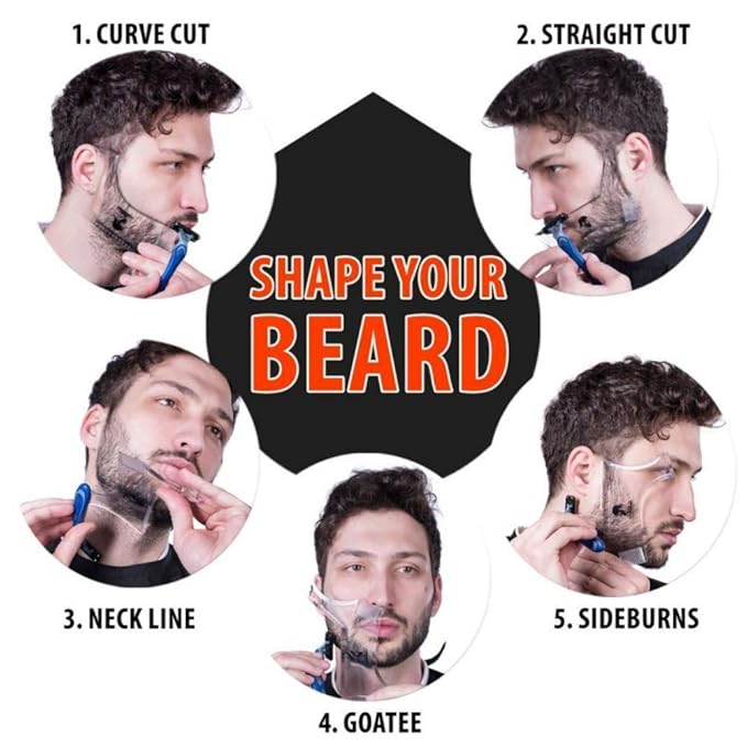 Beard Shaping & Styling Tool With Comb for Perfect line up & Edging For Men's Jaw Cheek/Neck Line, Symmetric/Curve/Step Cut Works with Any Beard Razor Electric Trimmers or Clippers (Clear-1pcs)