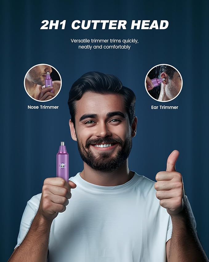 Ear and Nose Hair Trimmer for Men, 2025 Professional Painless USB Rechargeable Eyebrow & Facial Hair Trimmer, 13,000 RPM Precision Tool with Powerful Motor and Dual-Edge Blades, IPX7 Waterproof
