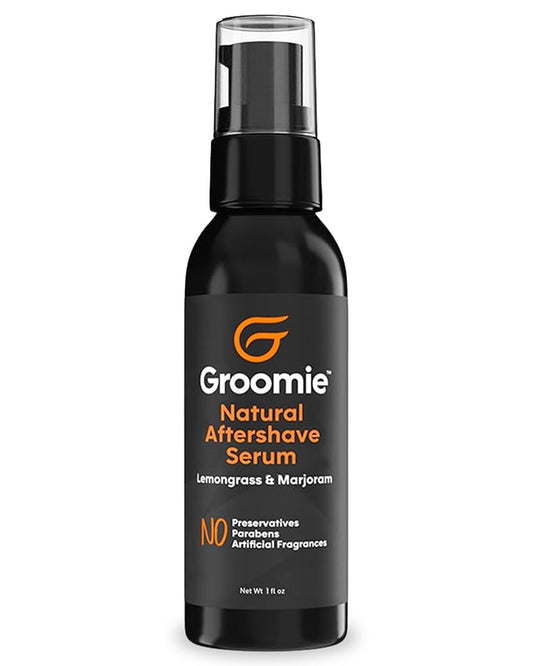 Groomie Natural Aftershave Serum for Bald Men - Mens Skin Care and After Shave for Head, Neck, Face & Chin - Soothing Balm to Tend Skin and Prevent Bumps and Razor Burn After Hair Removal - 1 OZ