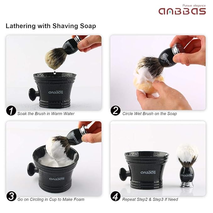 Anbbas Silvertip Badger Shaving Brush,Black Resin & Alloy Handle for Men Wet Shave,Pure Badger Hair,No Hair Shedding,No Terrible Smell