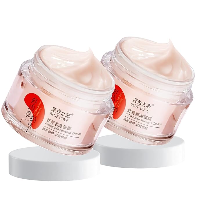 BLUE LOVE 2PCS Astaxanthin Seaweed Face Cream for Men & Woman, Anti-Aging Hydration Facial Moisturizer Skincare for All Skin Types