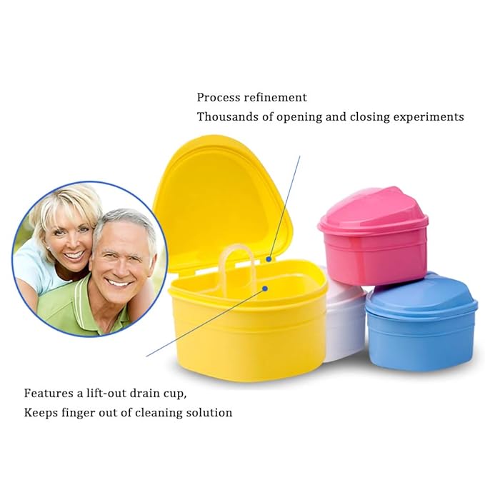 THINKPRICE Denture Bath Box Cup, Complete Clean Care for Dentures, Clear Braces, Mouth Guard, Night Guard & Retainers, Traveling (Navy Blue & Blue)
