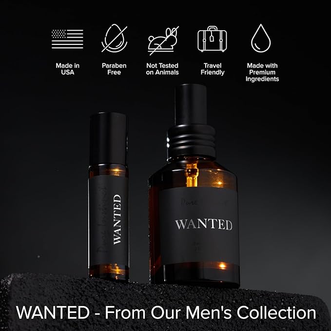 Pure Instinct WANTED The Original Pheromone Infused Essential Oil Perfume Cologne - Men's Collection - TSA Ready (Roll On Bottle 0.34 Fl. Oz./10.2mL)