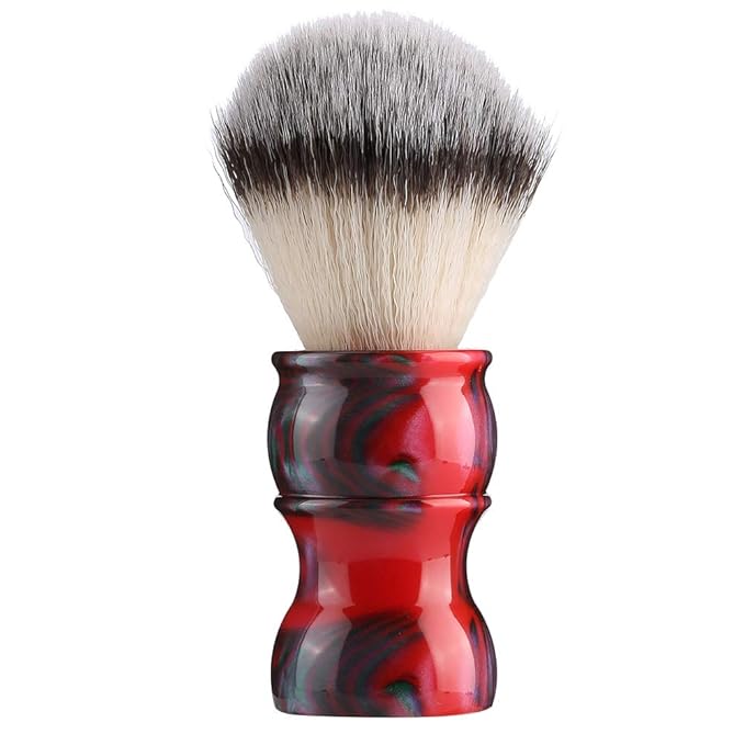 Professional Manual Beard Shaving Brush, Men Mustache Brush with Dense Nylon Hair, Barber Brush for Softening Beard and Creating Rich Lather, Portable Travel Shaving Brush for Salo (red color)