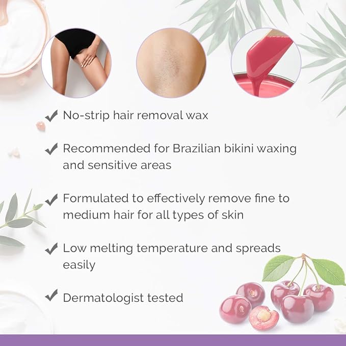 Satin Smooth Wild Cherry Hard Wax with Vitamin E, Hair Removal Wax for Sensitive Skin, Ideal for Bikini, Brazilian, and Body Waxing, 14oz