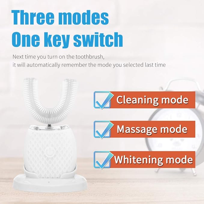 Automatic Toothbrush for Adults - Ultrasonic Electric Toothbrush with Soft Bristles Rechargeable Portable 30'' Automatic Timer Wireless Charging Washable Dual-Use for Travel & Home (White)