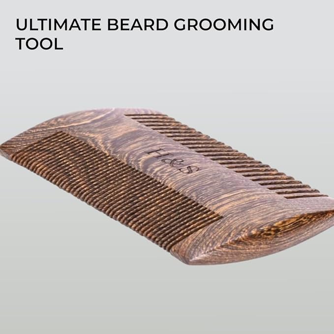 H&S Wooden Beard & Mustache Comb for Men, Tangle-Free Wooden Beard Straightener, Sandal Scent Travel Growth Comb for Hair Care