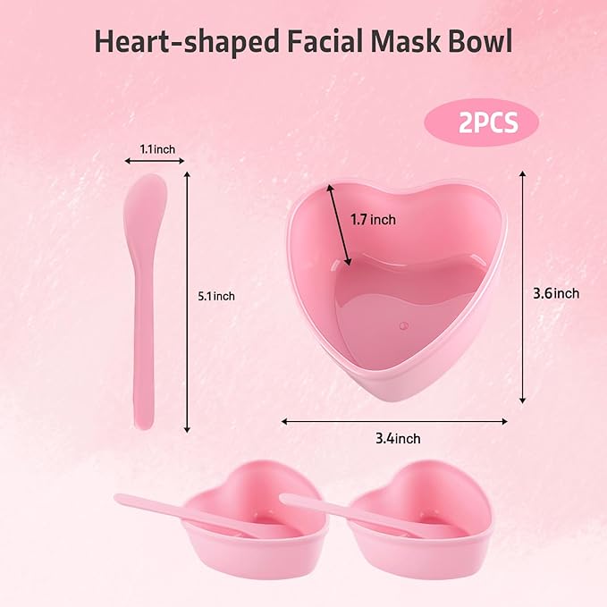 2 Sets Pink Plastic Mixing Bowl with Stirring Spatulas Heart-Shaped Facial Mask Container Pots for DIY Skin Care, Cream, Soap Making & Spa Application