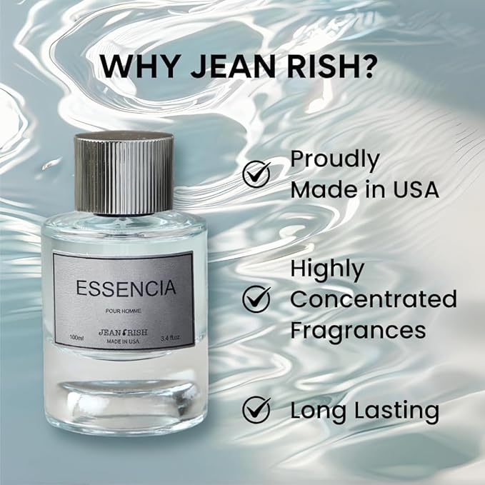 Jean Rish Essencia, Eau De Parfum for Men (3.4 Fl Oz / 100ml) with Mint-Lemon-Vanilla, Long Lasting and Luxury Fragrance