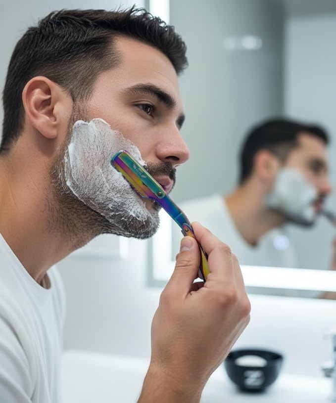 Men's Shaving Gift Set | Wet Shaving Kit de Afeitado de Lujo para Hombres, Unique Multi-Color Shavette, Stainless Steel & 100 Blades Gift Idea For Him