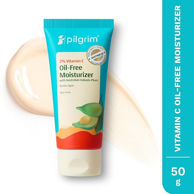 Pilgrim 2% Vitamin C Oil-Free Moisturizer with Australian Kakadu Plum | Lightweight Hydrating Face Cream for Oily & Combination Skin | Non-Greasy Daily Use | 1.76 Oz (50g)