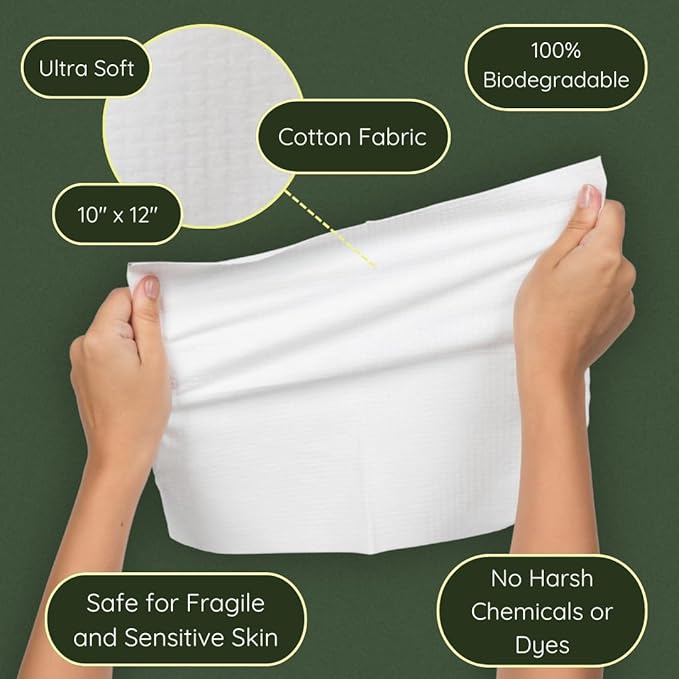 Clean Facial Towels for Sensitive Skin, 100% USDA Biobased Face Towels, 50 Count, Ultra Soft, Makeup Remover Dry Wipes, Cotton