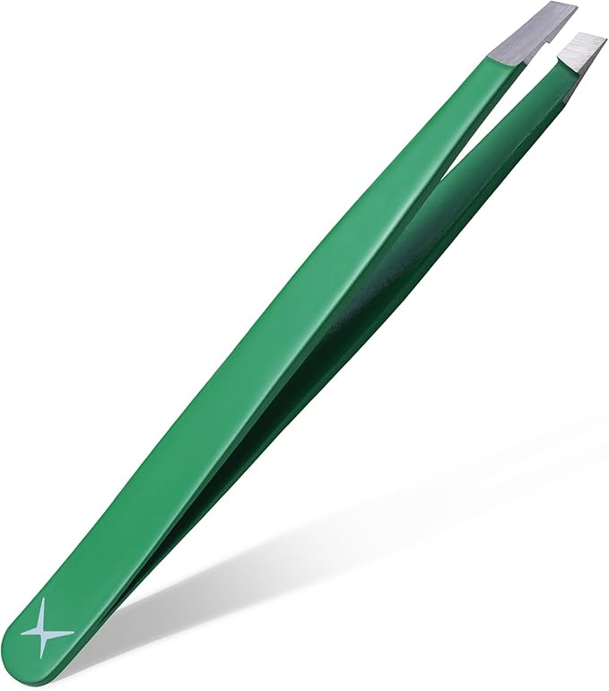 Professional Slant Tip Eyebrow Tweezers for Women & Men – Precision Hair Removal Tool – Stainless Steel Tweezers for Eyebrow Shaping, Facial Hair, Ingrown Hair & Splinter Removal (Jade Green)