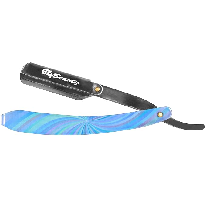 G4 Stainless Steel Straight Edge Barber Shaving Razor Blade for Close Shaving Men Replaceable Blades (Blue Rainbow)