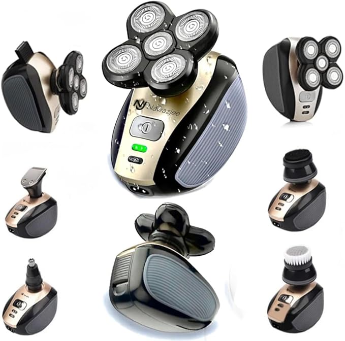 5 in 1 Electric Shaver Bald Head Shaver Head Shavers for Bald Men Electic Razor Waterproof IPX7 Cordless Rechargeable Trimmer for Nose Ear Face Body Hair Wet Dry Men Head Grooming Kit Hair Clippers