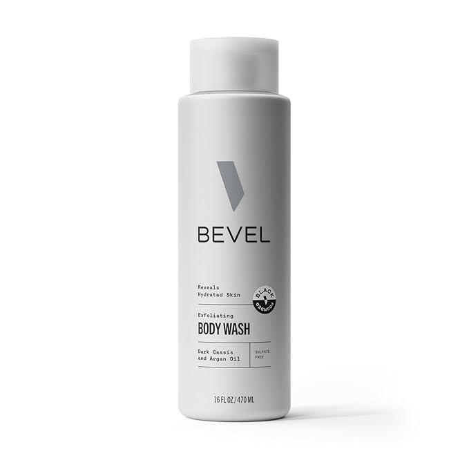 Bevel Exfoliating Body Wash for Men - Dark Cassis Scent with Charcoal and Argan Oil, 16 Oz (Packaging May Vary)