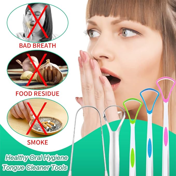 Tongue Scraper Cleaner for Adults Kids, 5 Pack 100% BPA Free Fresher Tongue Tools, Bad Breath Remove Reusable Stainless Steel Tounge Scrapper Set