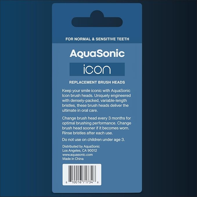 AquaSonic Genuine Icon Replacement Brush Heads | Compatible with AquaSonic Icon Toothbrush | 2 Brush Heads | for Normal & Sensitive Teeth (Navy)