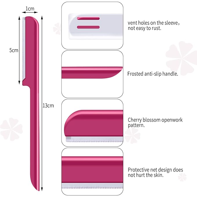 10 Pieces Eyebrow Razor for Women Facial Shaver Razor Brow Shaper Eyebrow Trimmer Dermaplaner Shaping Tool with Cover (Rose Red)