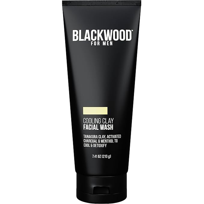 Blackwood For Men Cooling Clay Face Wash - Activated Charcoal, Menthol, & Tanakura Clay Cleanser & Mask for Deep Cleansing & Acne Treatment - Sulfate Free, Paraben Free, & Cruelty Free (7.41 oz)