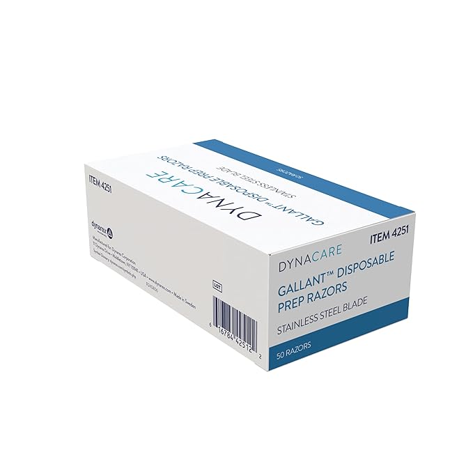 Dynarex Gallant Disposable Prep Razors, Used before ECG and other Procedures, Disposable Razors with Open Design, Ergonomic Surgical Prep Razors, 1 Box of 50 Razors