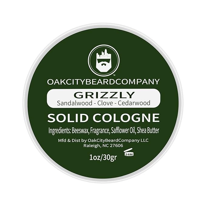 Oak City Beard Company - Grizzly - Solid Cologne - 1 Ounce - Sandalwood - Clove - Cedarwood - Citrus