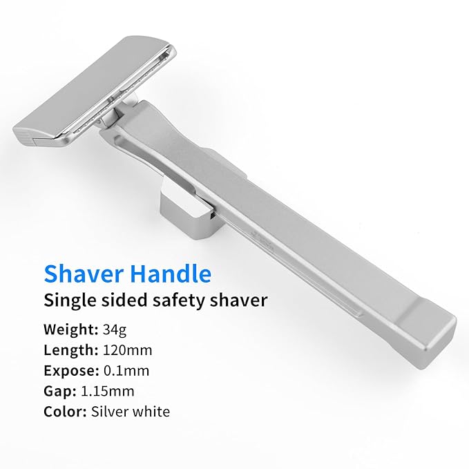 KAMPFE Safety Razor Made of 6061 Aluminum Alloy Material, GEM Single Sided Safetyshaver Shaver Handle for Men with Suction Cup Holder and Safety Razor Blades