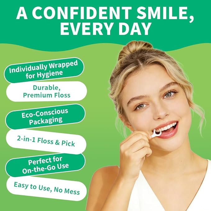 300 Count Dental Flossers Each Individually Wrapped, Floss Singles Bag, Travel Hotel Restaurant Office Car Dental Floss, Floss Picks Oral Care Teeth Clean Flat Wire