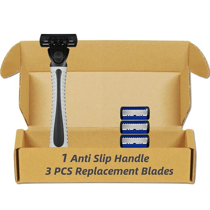 6-Blade Razor for Men, Men's Razors Set Includes Handle & Blade Refills, Precision Manual Beard Trimmer Safety Men Shaving Essentials Kit Travel Face Cleansing Shaver (1 Razor + 3 Blades)