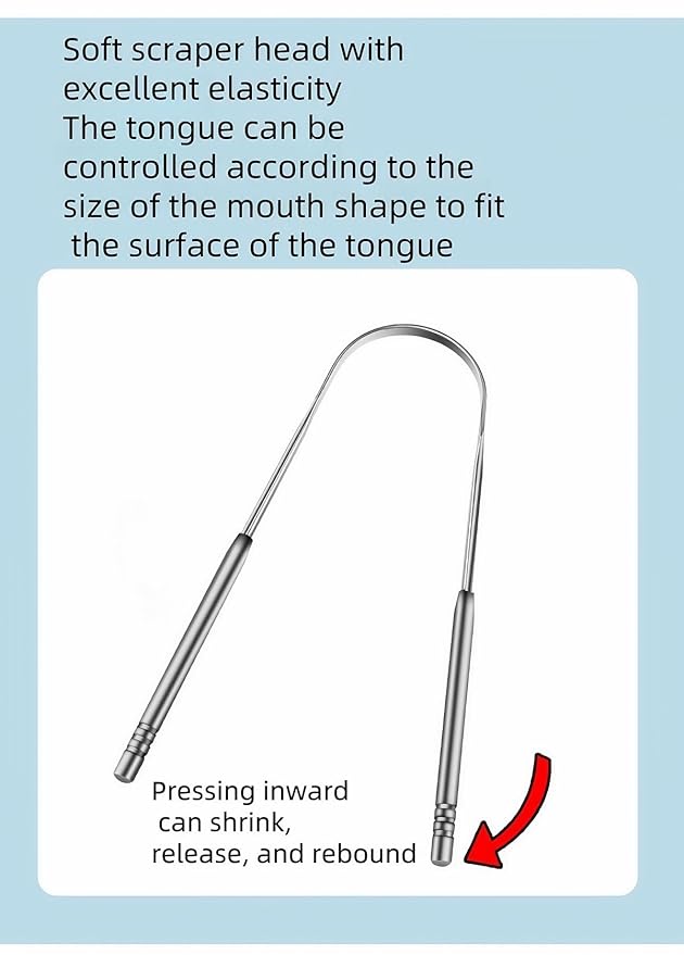Double-Layer Stainless Steel Tongue Scraper - Deep Cleanse Thick Coating & Eliminate Bad Breath, Flexible Bristle-Free Design, Hygienic Mouth Cleaner for Daily Use - Comfort Handle