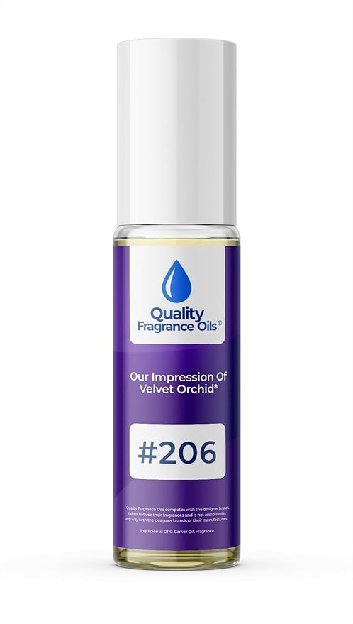 Quality Fragrance Oils' Velvet Orchid Impression #206 | Long-Lasting Perfume Oil, Alcohol-Free, Strong Scent, 10ml Roll-On | Affordable Alternative to Designer Fragrances