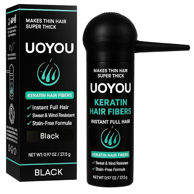 Hair Building Fibers for Thinning Hair for Men & Women 27.5g Bottle with Applicator | Fill In Thinning and Fine Hair for an Instantly Fuller, Thicker Look | Keratin Hair Fibres [BLACK Hair Fiber]