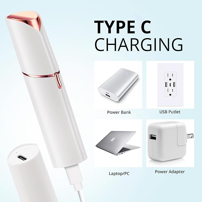 Facial Hair Removal for Women: Electric Hair Removal Device - Rechargeable Painless Face Razor for Chin Upper Lip Peach Fuzz with Light Gifts for Women(White)