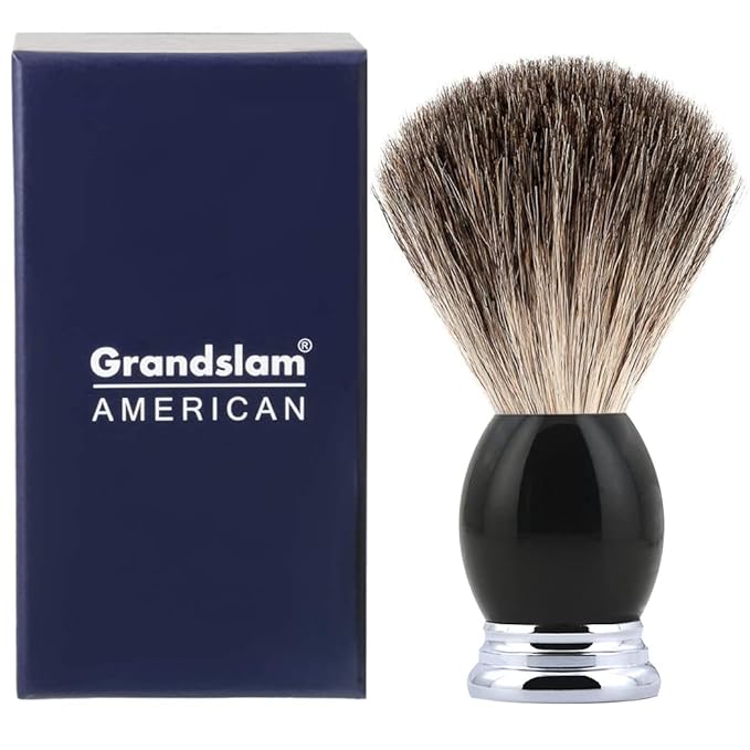 Grandslam Luxury Badger Shaving Brush Handmade Pure Badger Hair Brush with Black Resin Handle Heavy Alloy Base + Badger Bristle