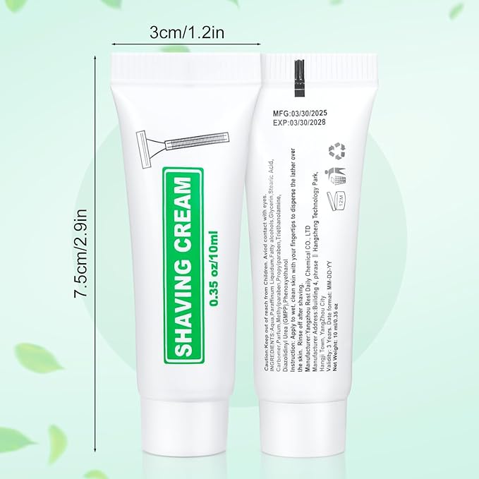 Travel Size Shaving Cream Bulk Pack of 200,Individually Wrapped 10ml/0.35fl oz Mini Disposable Shaving Cream in Bulk 1.2x2.9 inch Travel Size Toiletries Amenities for Guests,Homeless,Charity