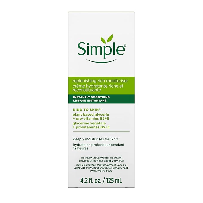 Simple Kind to Skin Face Moisturizer For Sensitive Skin Replenishing Rich 12-Hour Moisturization for All Skin Types 4.2 oz