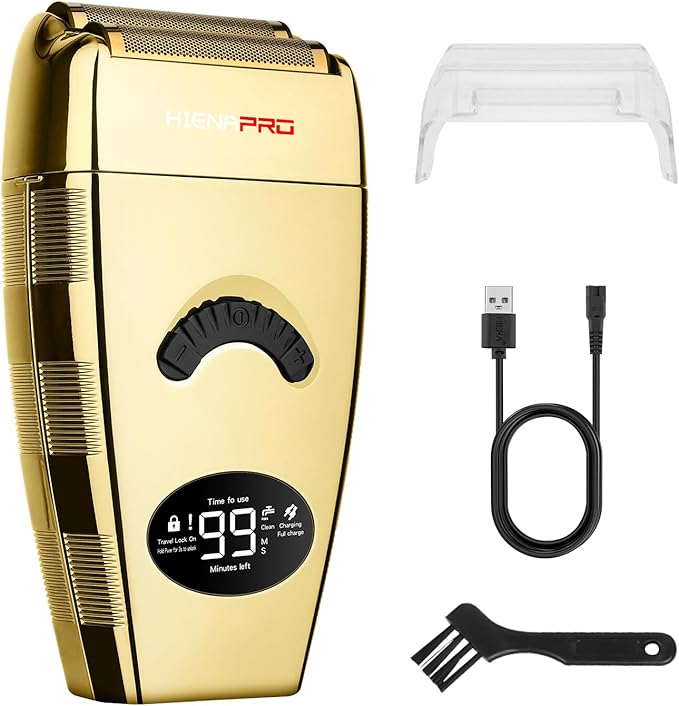 HIENA PRO Reciprocating Foil Shaver for Men, Professional Bald Precision Trimmer and Beard Trimmer, Electric Foil Shaver with USB Charging, Grooming Tools, Gifts for Men(Gold)