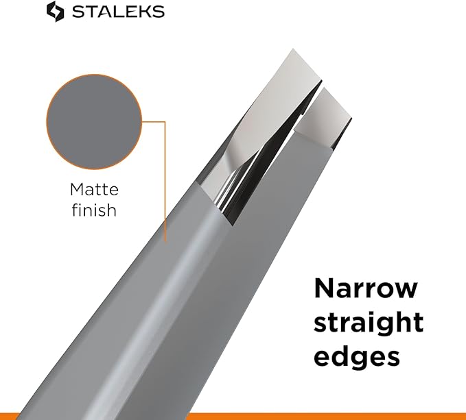 Staleks Pro EXPERT 10 Eyebrow Tweezers Type 2 – Narrow Straight Tips – Stainless Steel – For Thin Eyebrow Shaping – Professional Quality